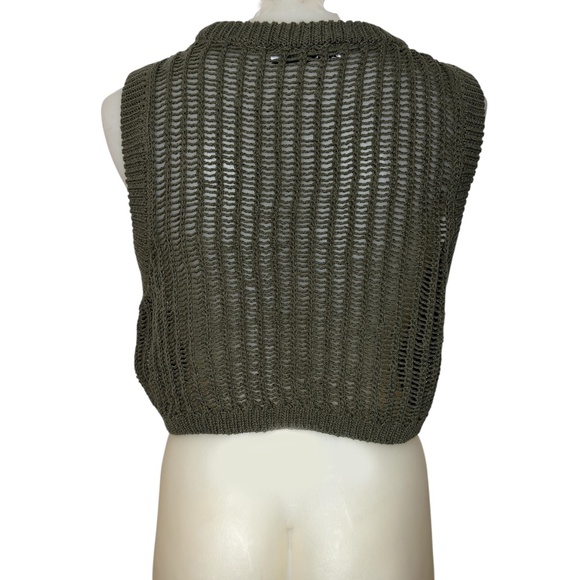 Olive Green Crochet Sweater Knit Top - Picture 5 of 10